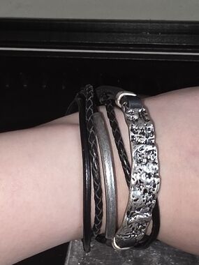 SAACHI Black Braided Leather Bracelet with Silver Logo Magnetic Clasp